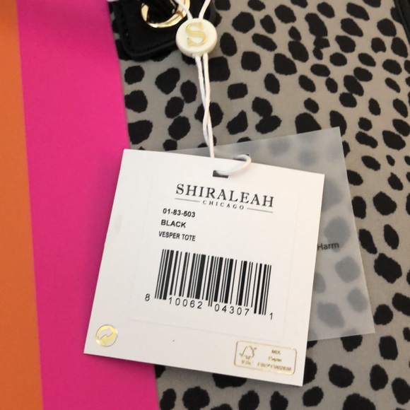 NWT Shiraleah Chicago neoprene black animal print tote w/ pink/orange stripes. - Picture 7 of 10